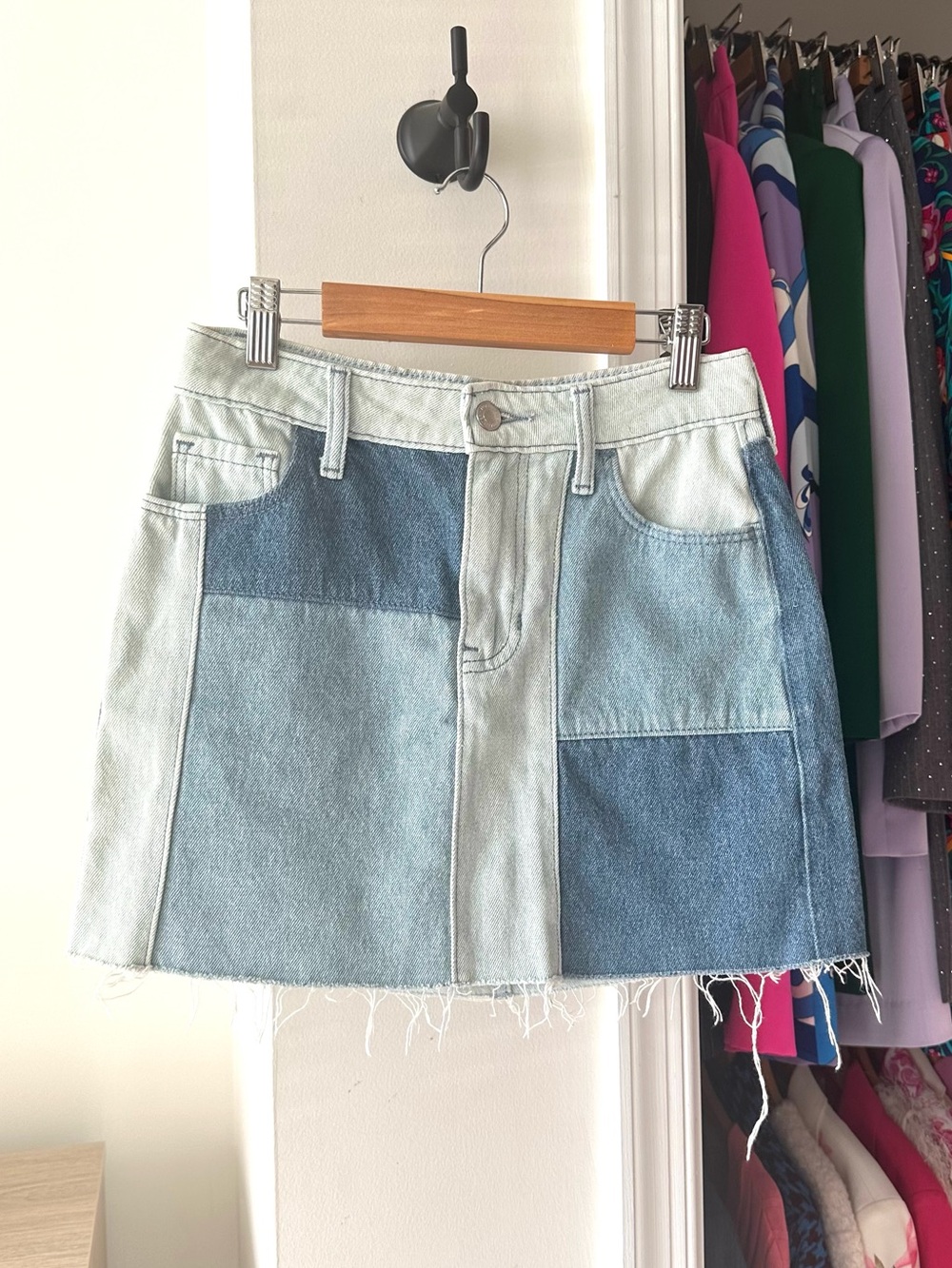 Hollister Denim Patchwork Mini Skirt